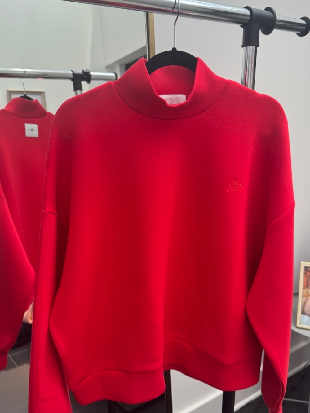 YLLW The Label Maya Knit Neoprene Pullover Ruby Red Scuba Sweatshirt Size XL